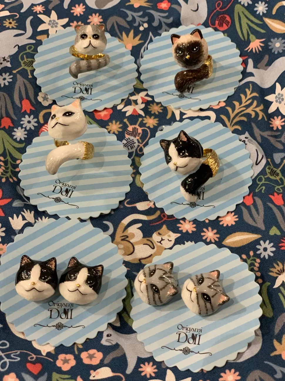 handmade_cat_studs_wrap_rings_and_necklaces_2.webp Fashion Origami Doll Handmade Cat Studs, Wrap Rings, and Necklaces