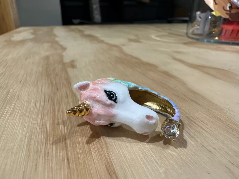 Hot Origami Doll Handmade Rainbow hair Unicorn Bling Bling Ring