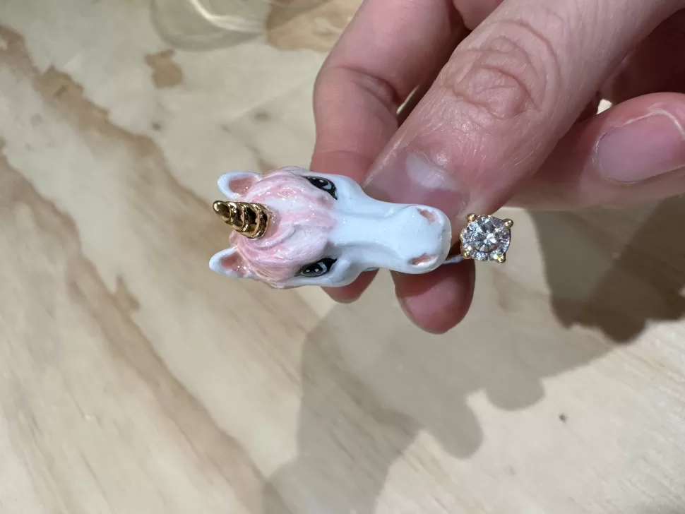 Hot Origami Doll Handmade Rainbow hair Unicorn Bling Bling Ring