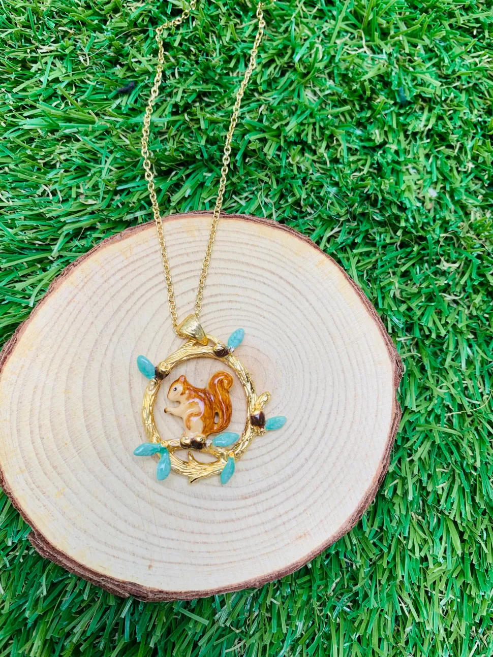 Cheap Origami Doll Handmade Squirrel Necklace, Squirrel Ring and Acorn Earring