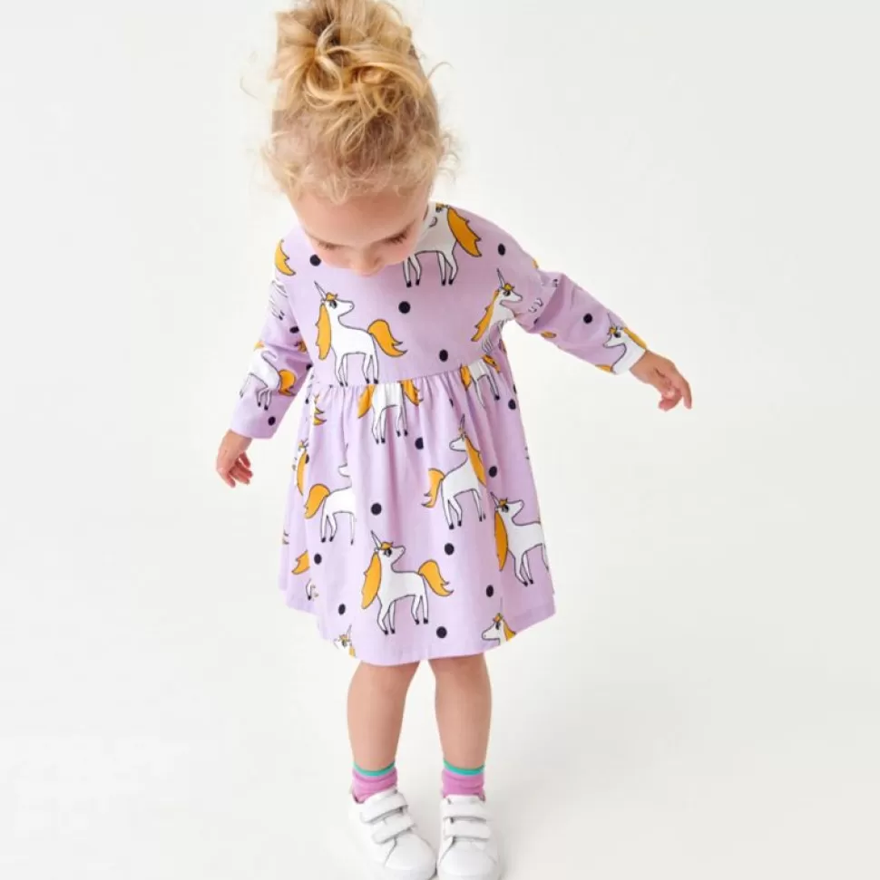 Discount Origami Doll Purple Unicorns polkadot cotton girl dress (Low in stock / 6&7 yrs old )
