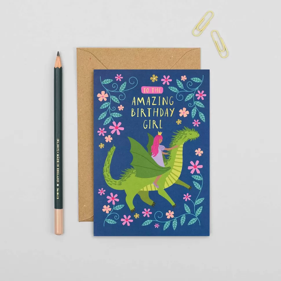 Sale Origami Doll The Princess and the Dragon Birthday Card | Luxury Kids Card